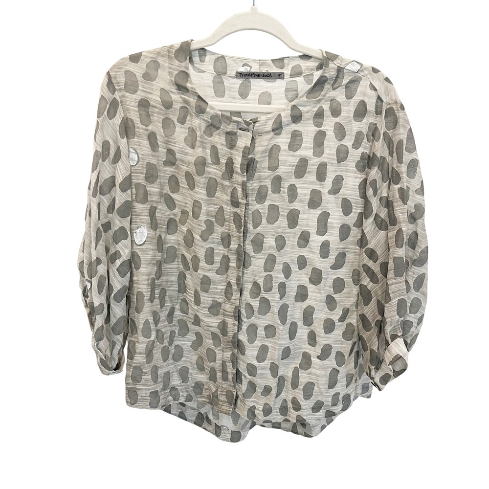 Transit Par Such Grey Cotton Silk Abstract Print Artsy Blouse Italy Made - Large